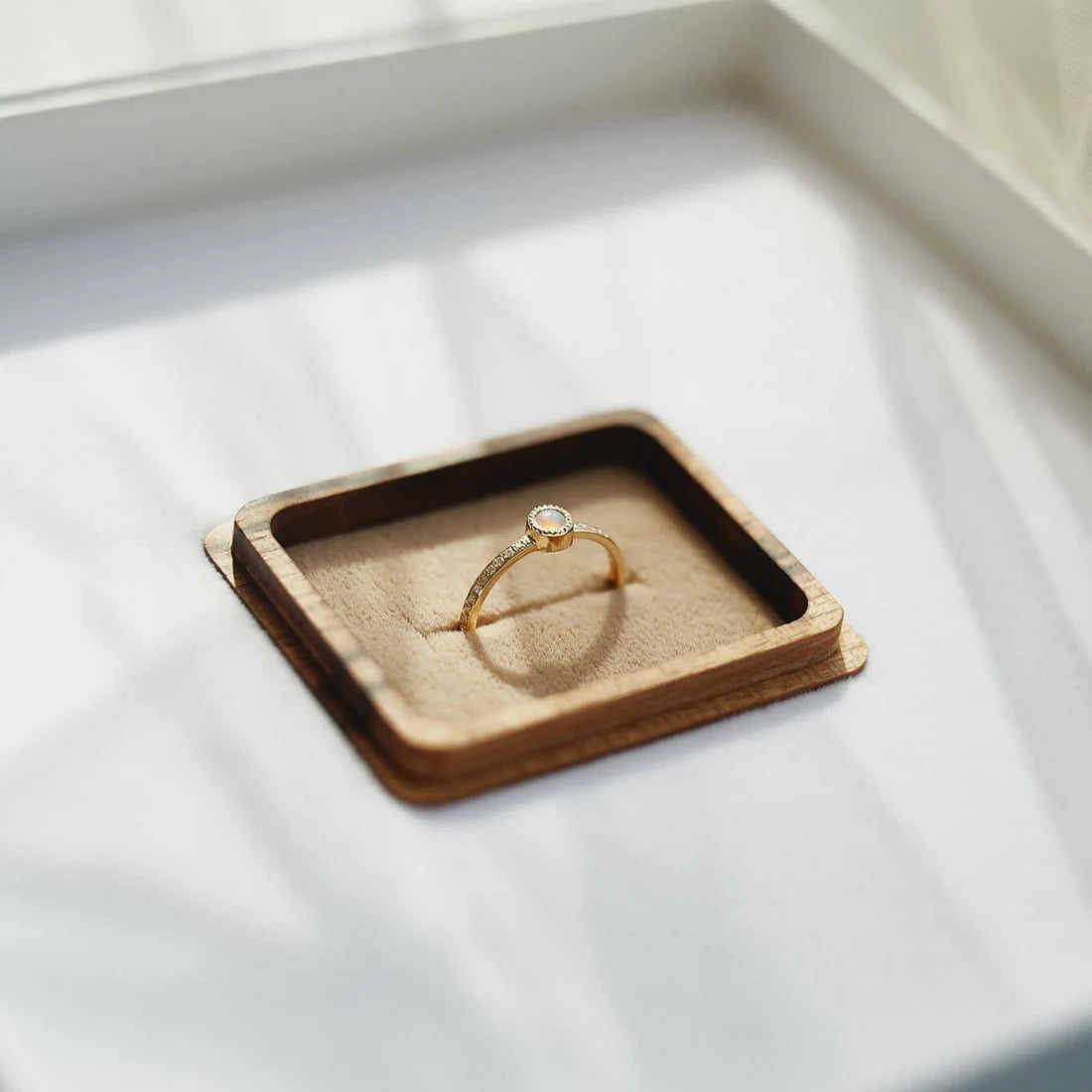 Gold Ring with Round Opal and Diamonds