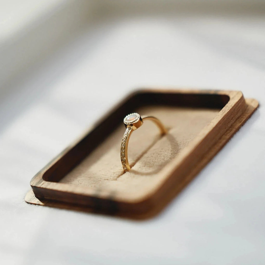 Gold Ring with Round Opal and Diamonds