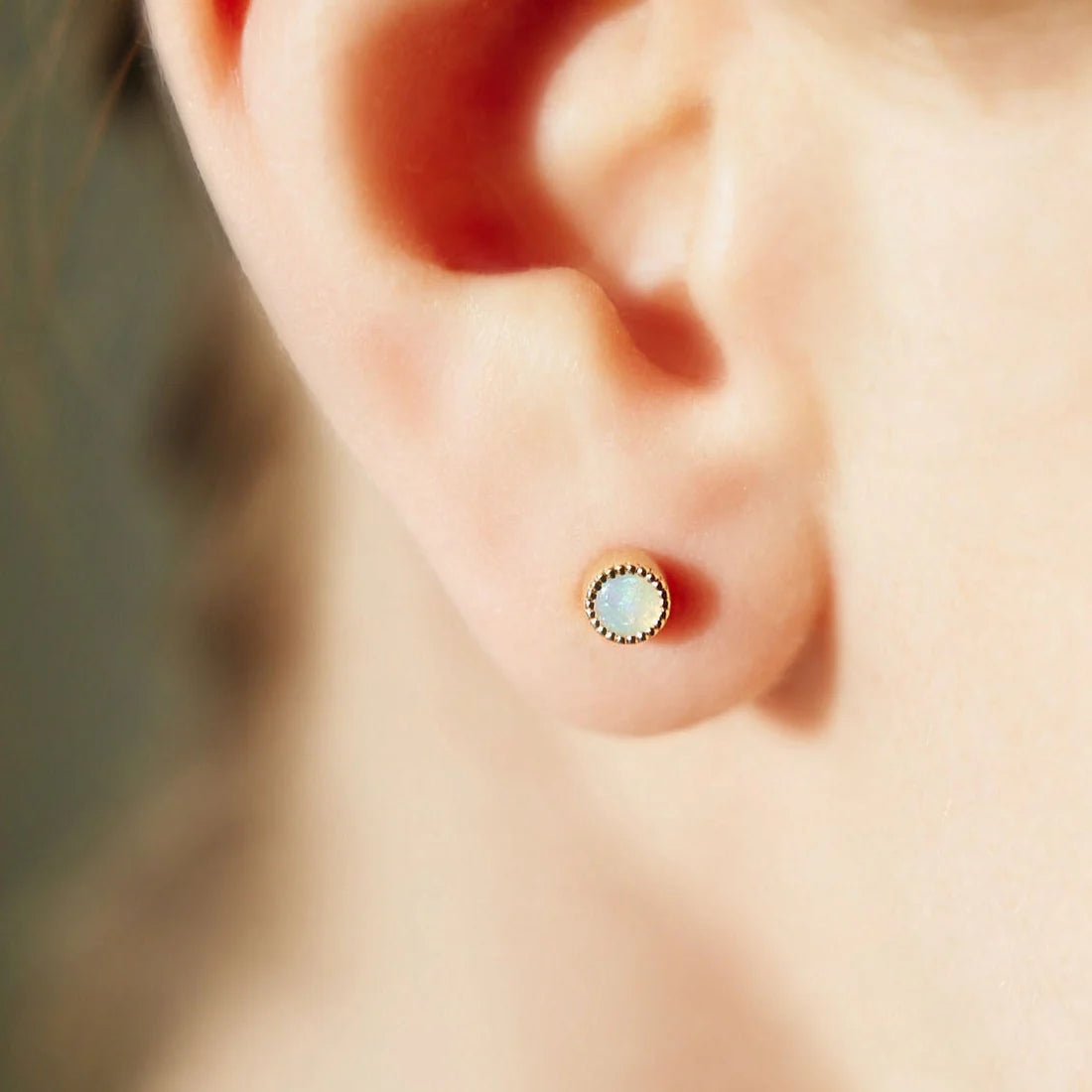 Gold Earrings with Round cut Opal