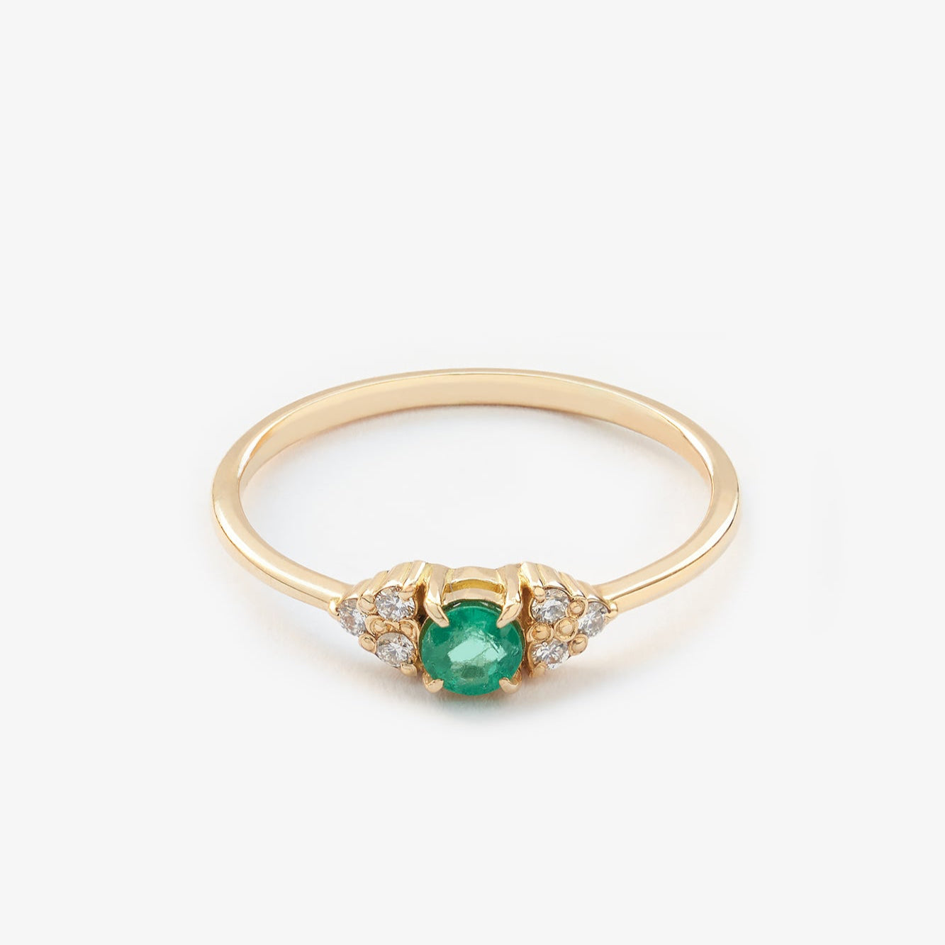Gold Ring with Round cut Emerald and Diamonds