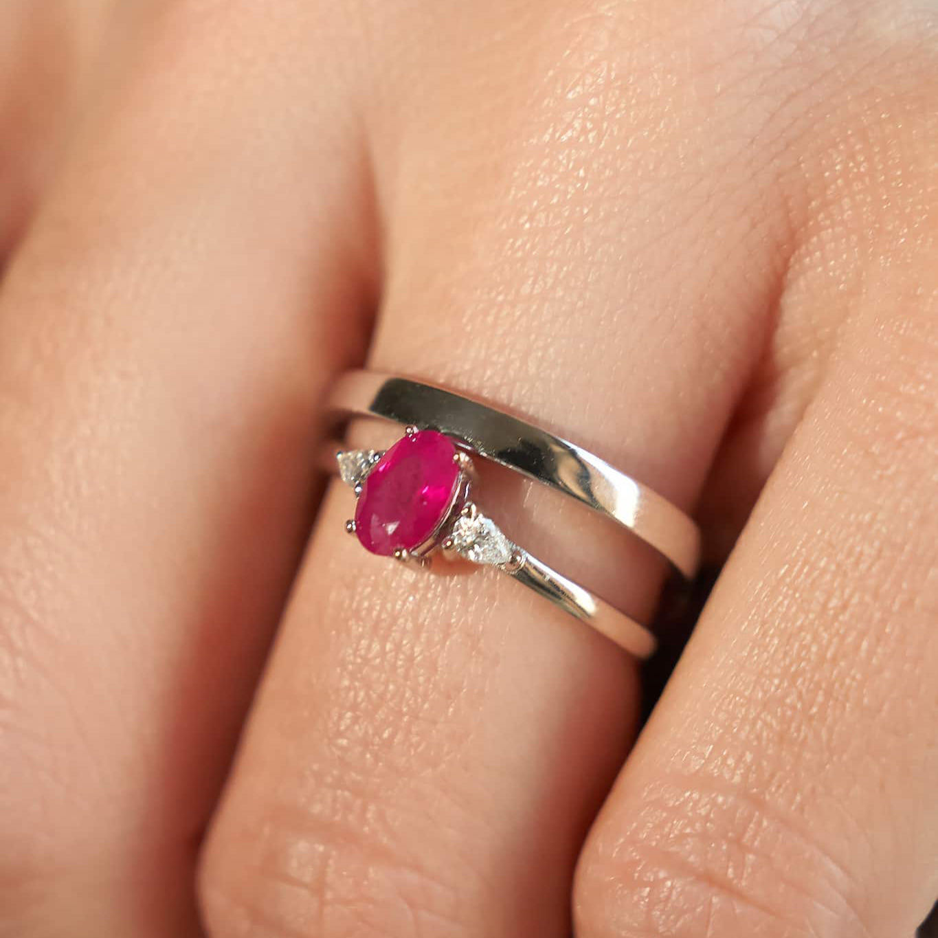Gold Ring with Oval Ruby and Diamonds