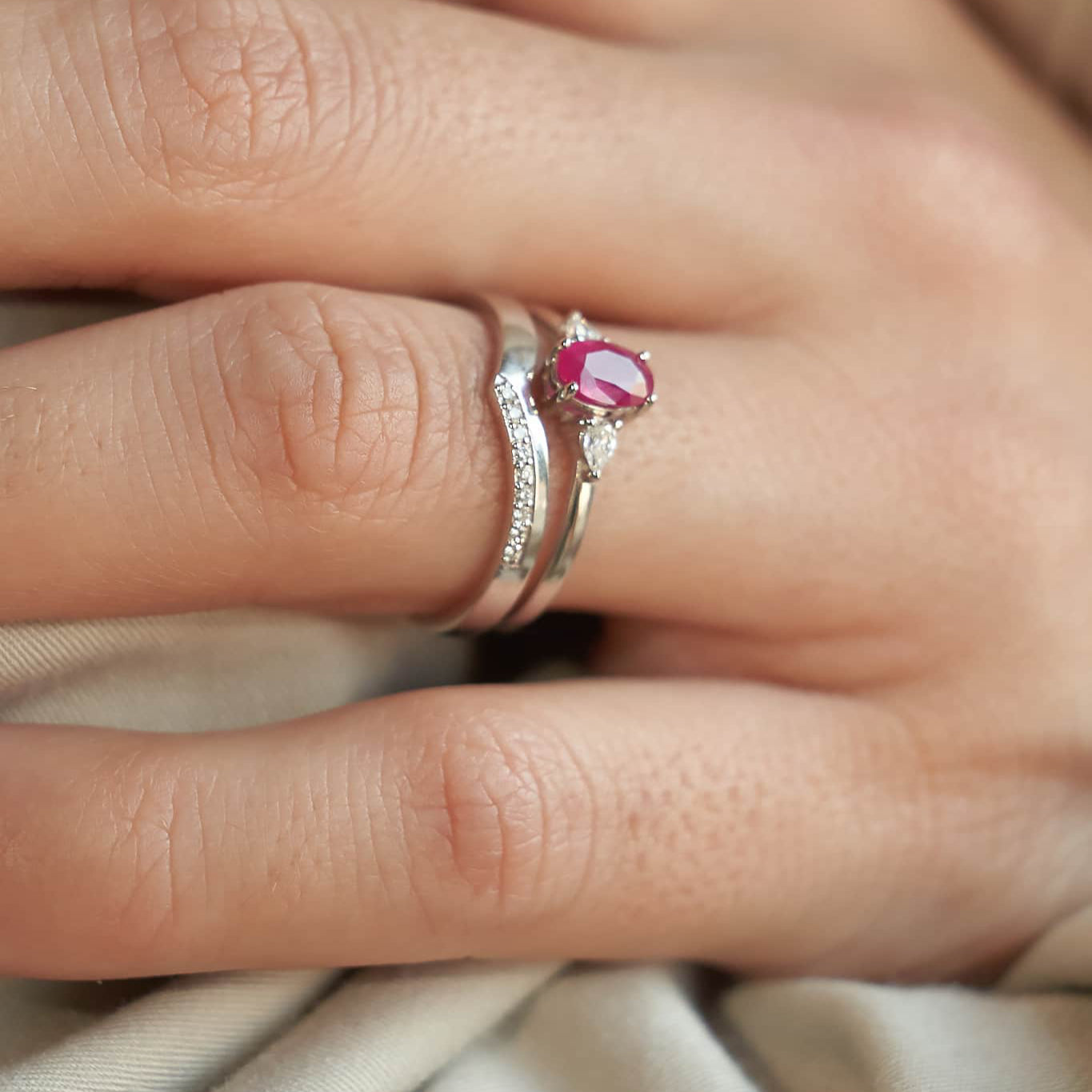 Gold Ring with Oval Ruby and Diamonds