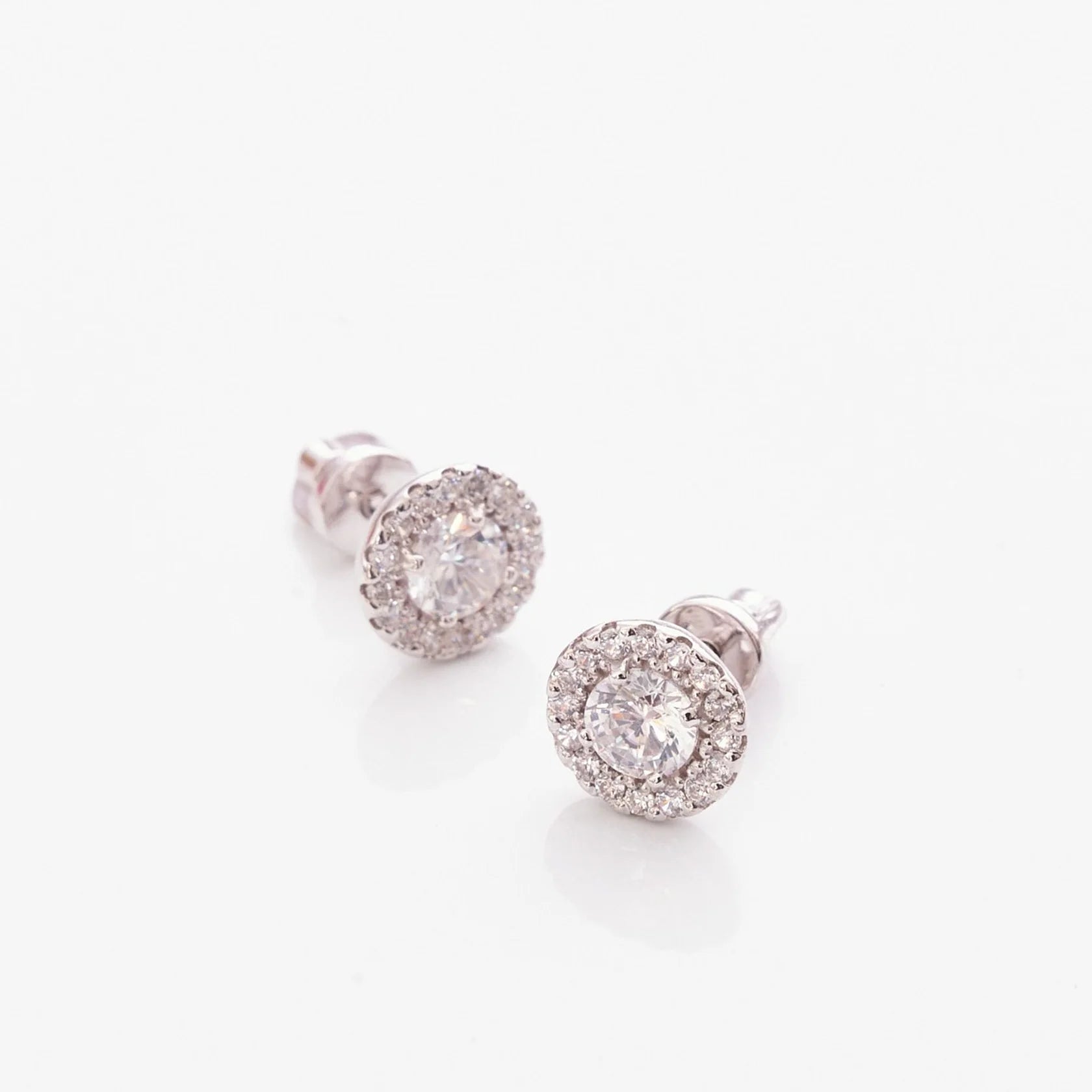 Gold Stud Earrings with Round Diamonds