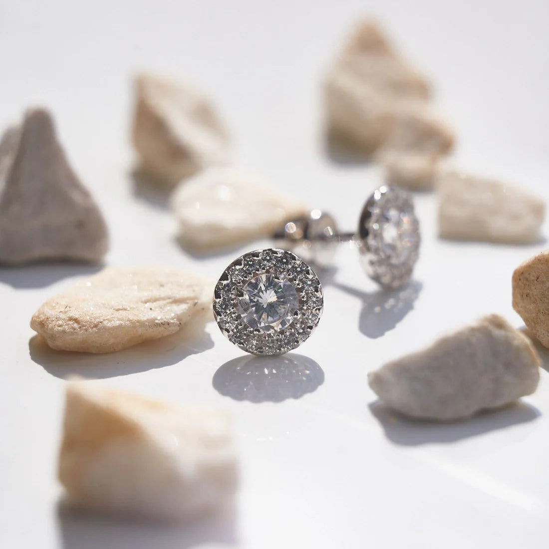 Gold Stud Earrings with Round Diamonds