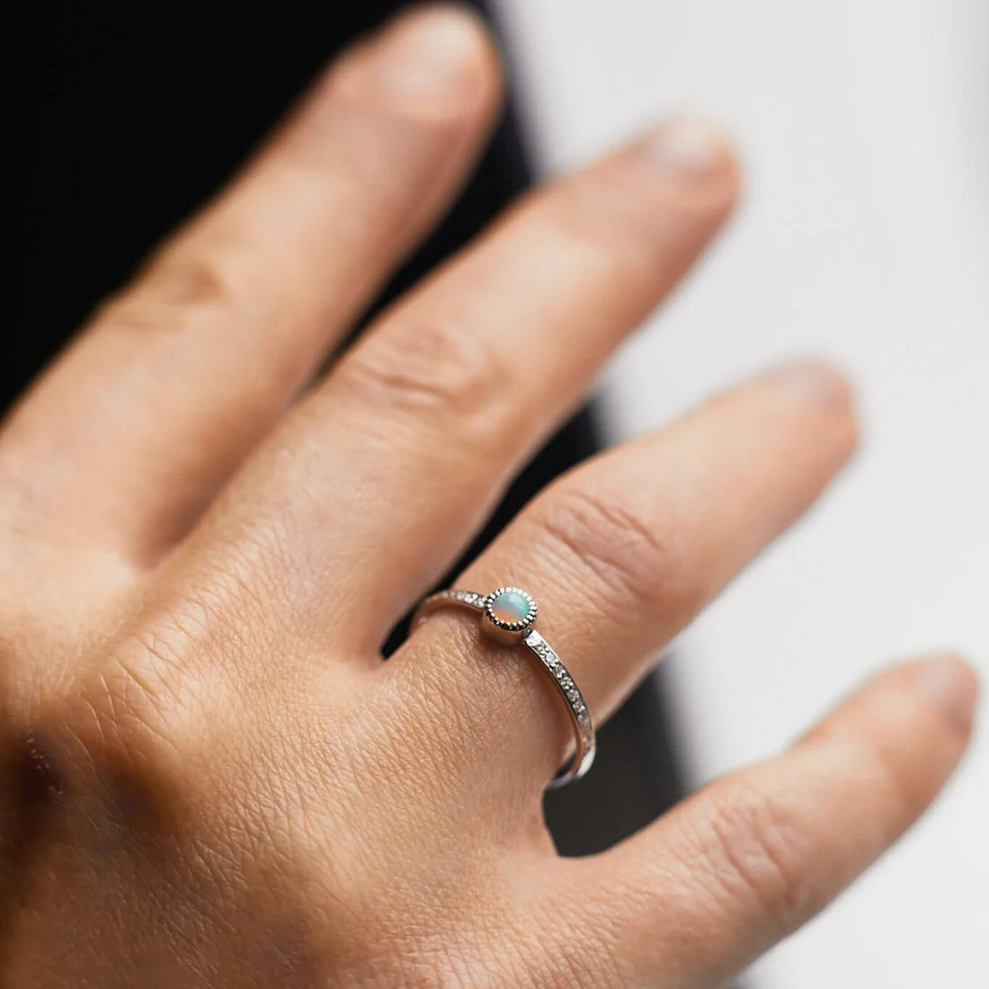 Gold Ring with Round Opal and Diamonds