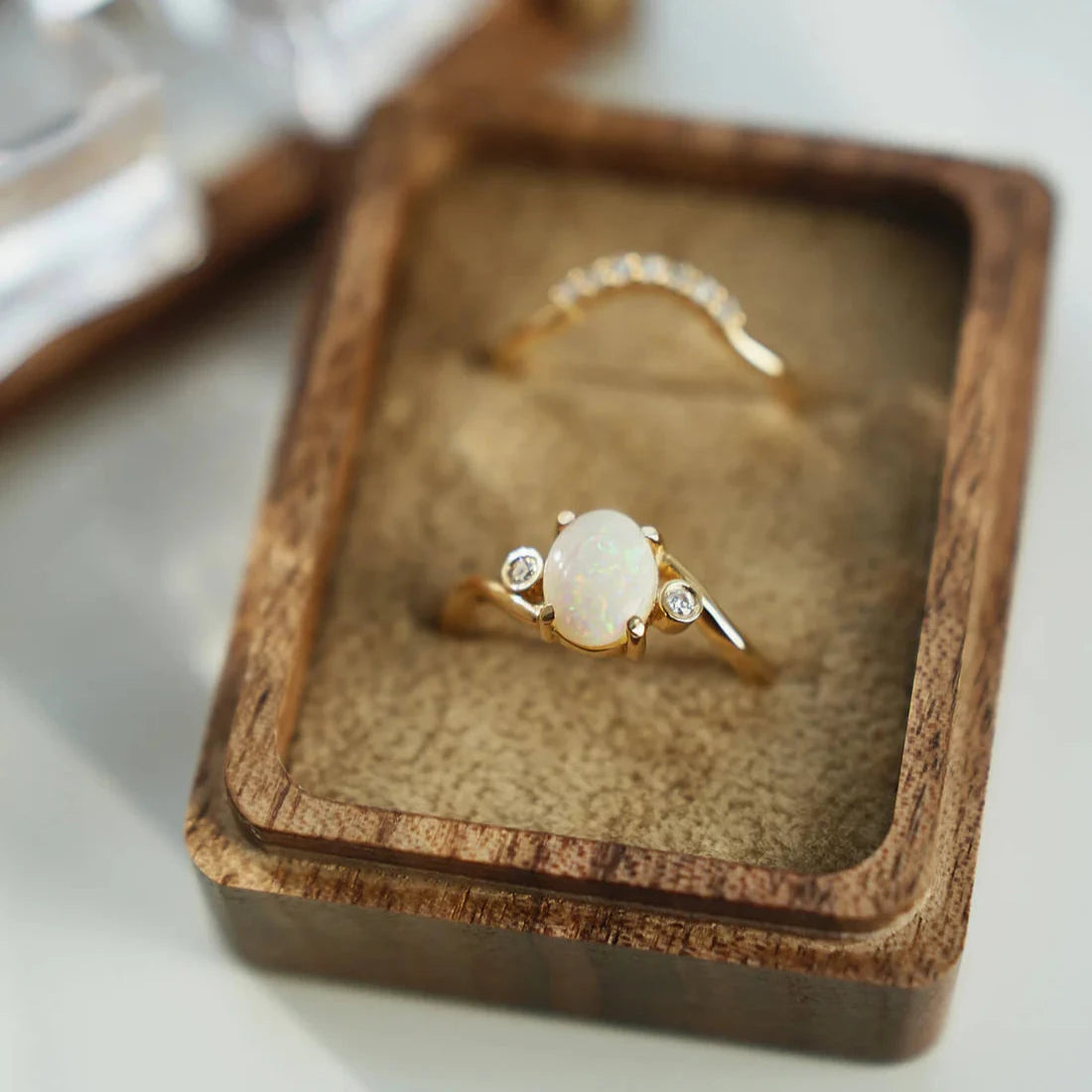 Gold Ring with Oval Opal and Diamonds