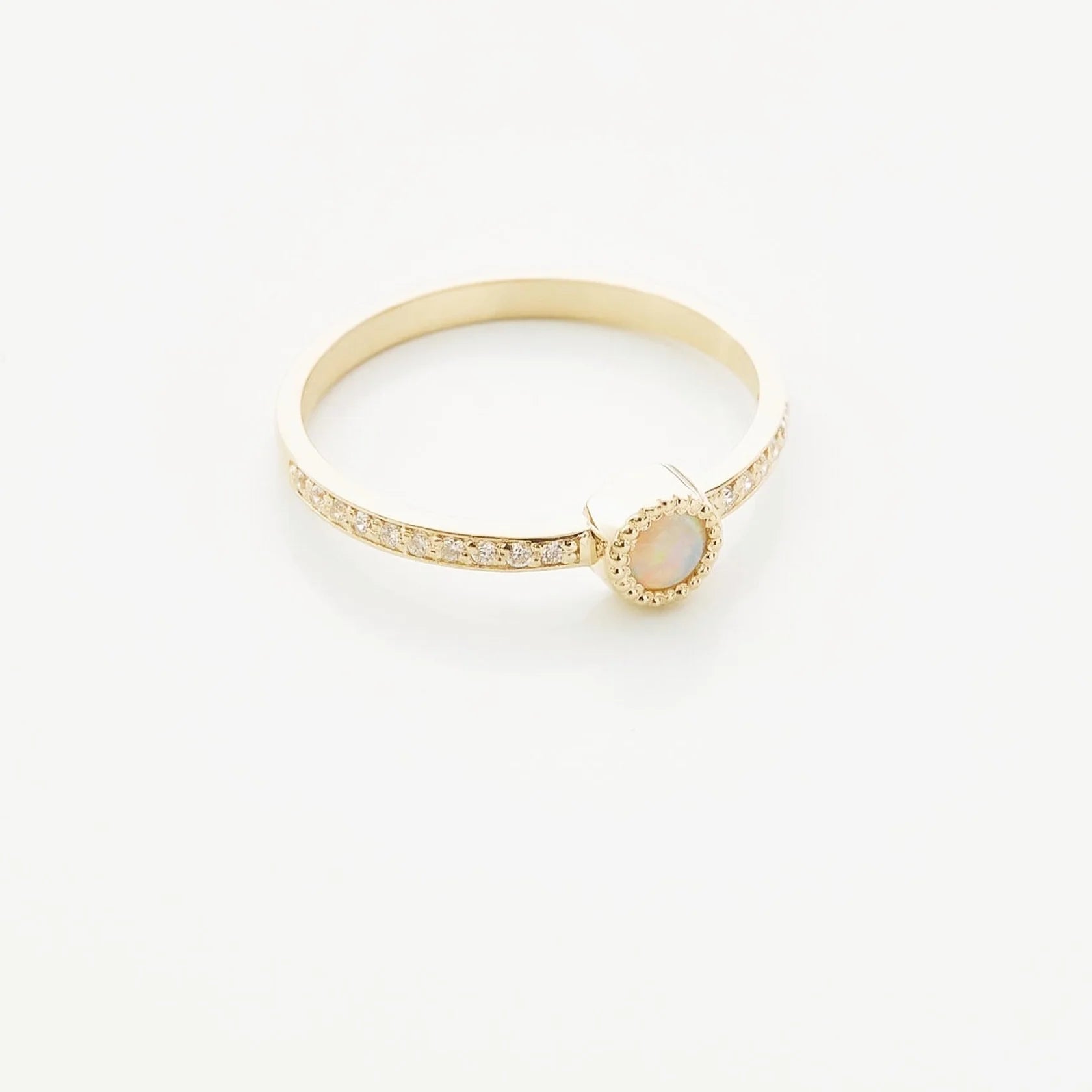 Gold Ring with Round Opal and Diamonds