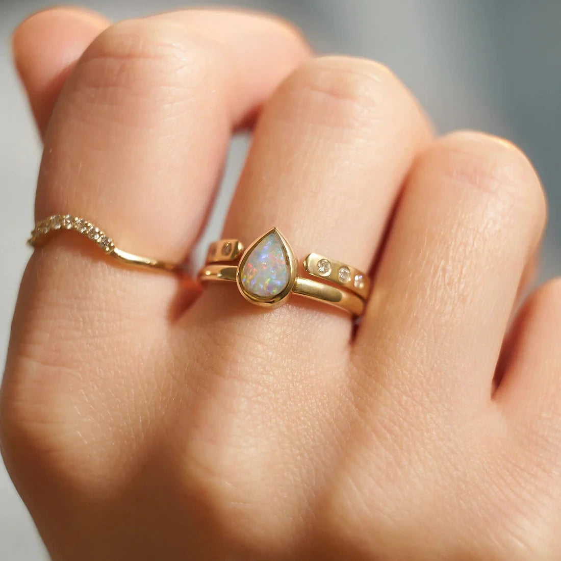 Gold Ring with Pear Opal