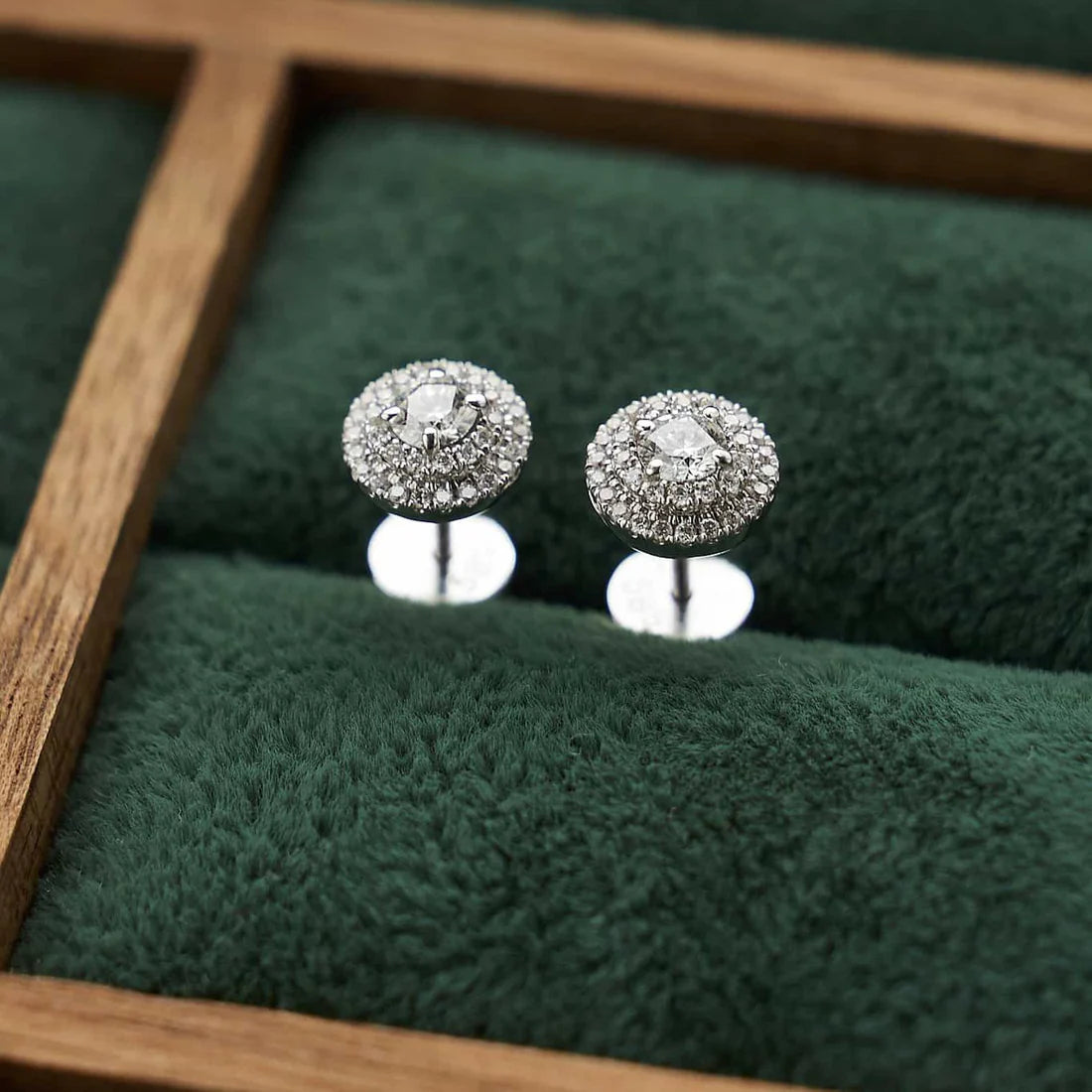 Gold Stud Earrings with Round Diamonds