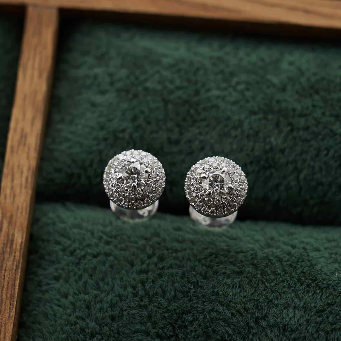 Gold Stud Earrings with Round Diamonds