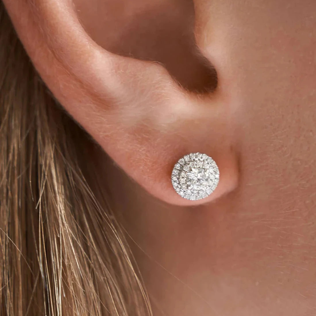 Gold Stud Earrings with Round Diamonds