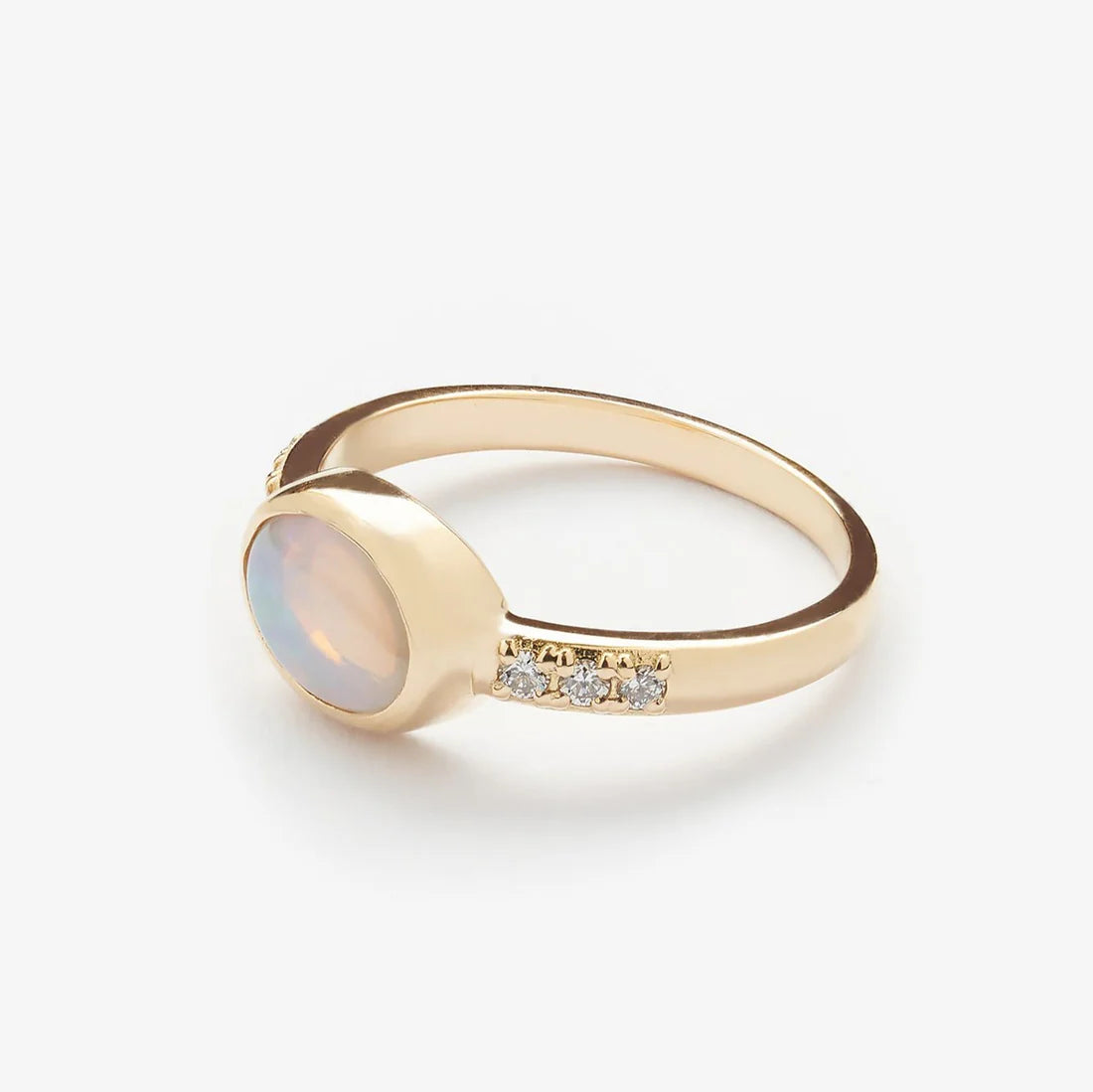 Gold Ring with Oval Opal and Diamonds