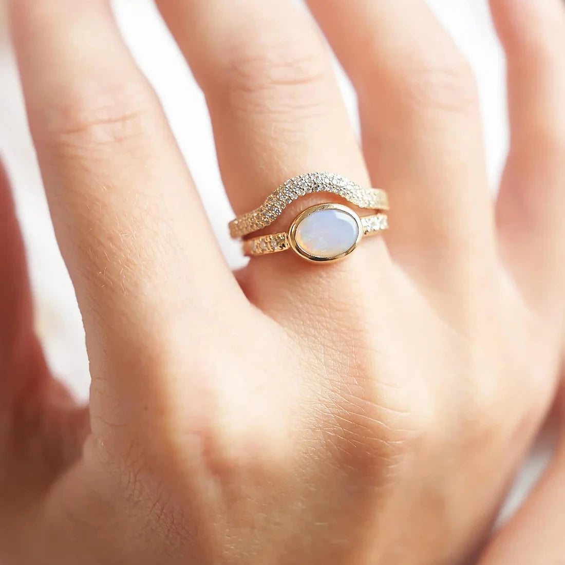 Gold Ring with Oval Opal and Diamonds