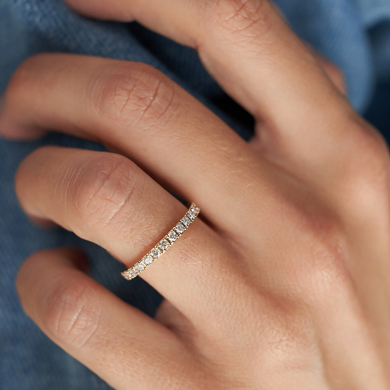 Gold Wedding band with diamonds