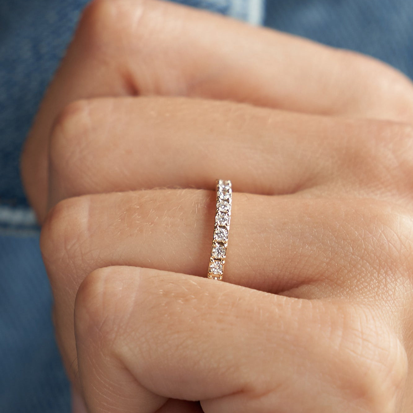 Gold Wedding band with diamonds