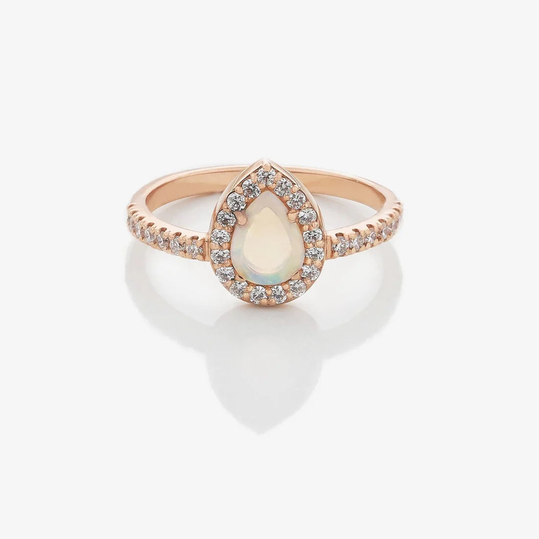 Gold Ring with Pear Opal and Diamonds