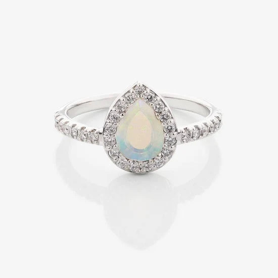 Gold Ring with Pear Opal and Diamonds