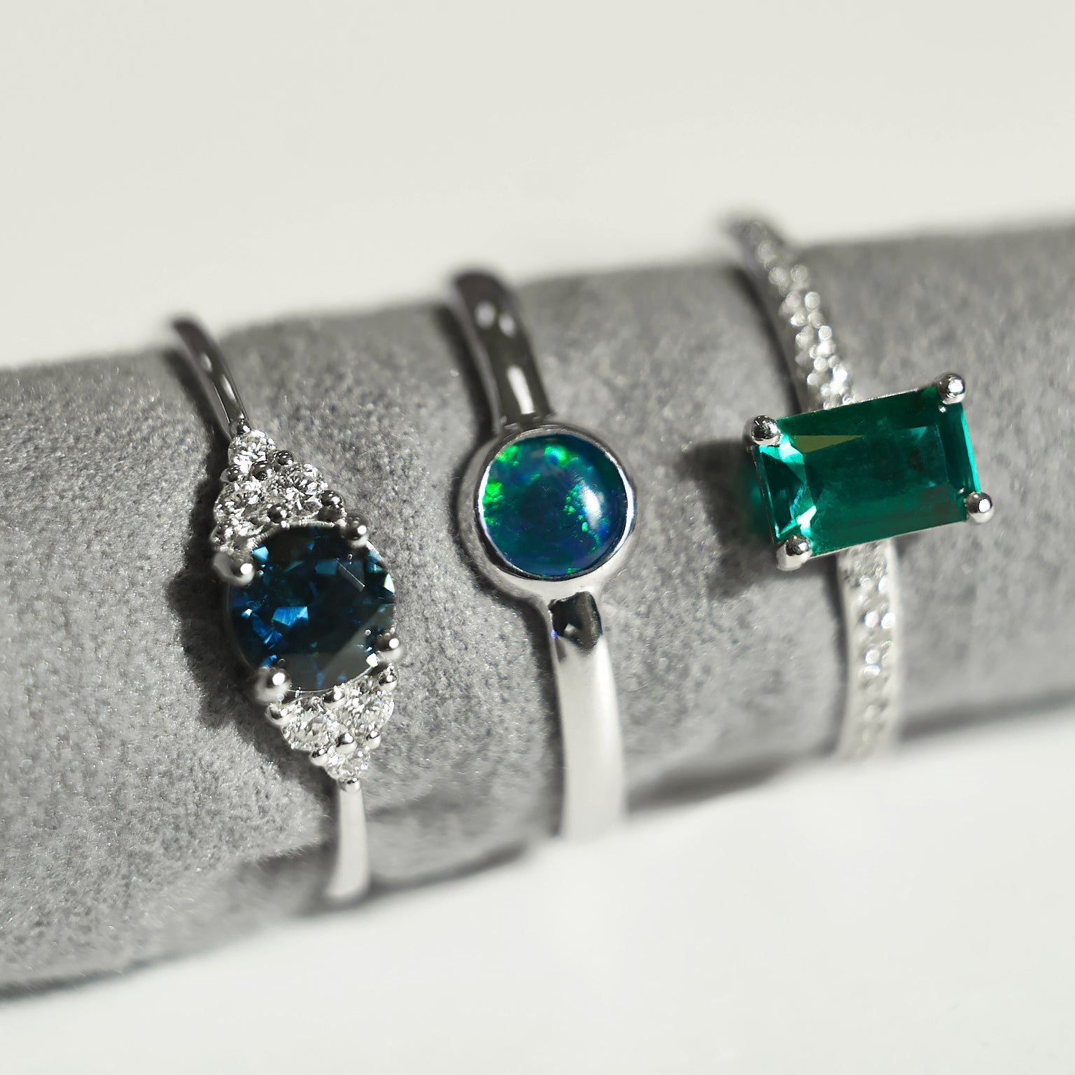 Gold Ring with Emerald cut Emerald and Diamonds