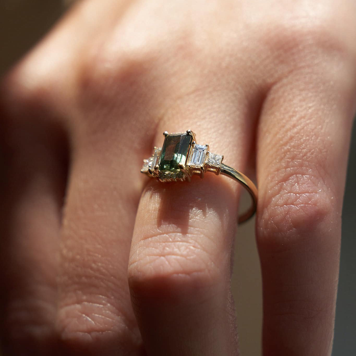Gold Ring with Emerald Sapphire and Diamonds