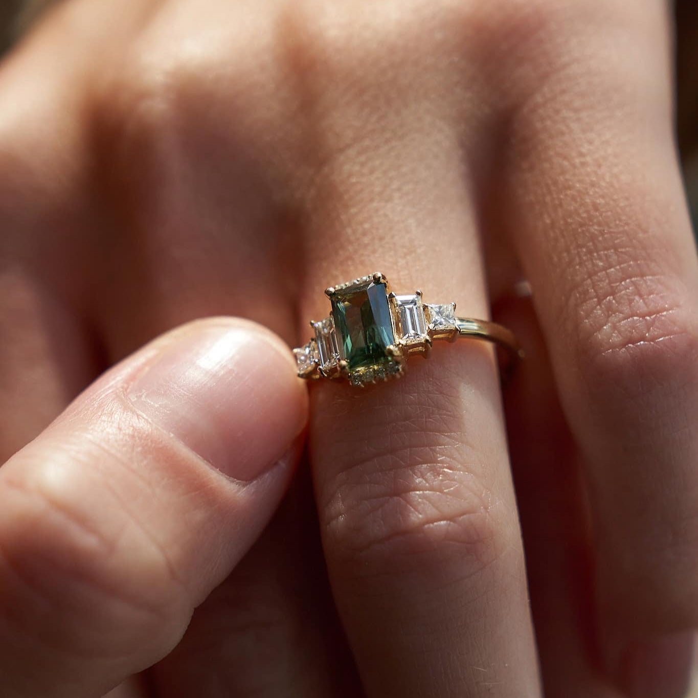 Gold Ring with Emerald Sapphire and Diamonds