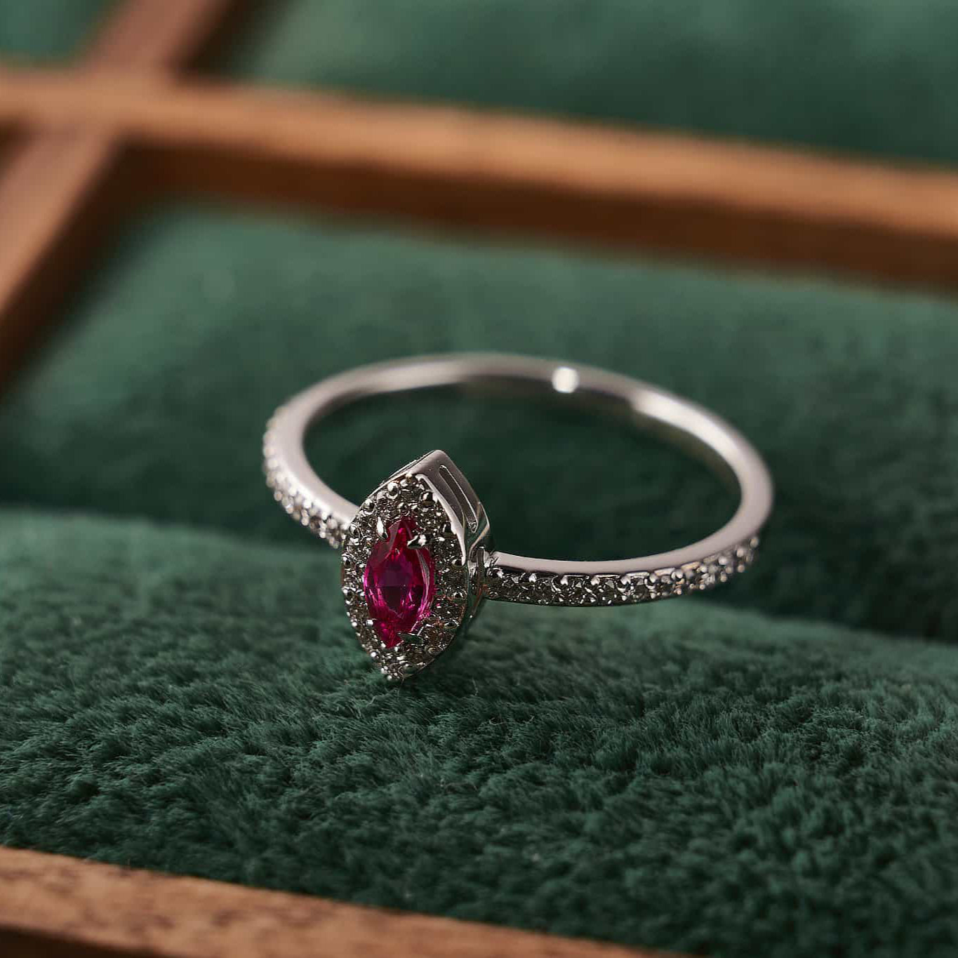 Gold Ring with Marquise Ruby and Diamonds