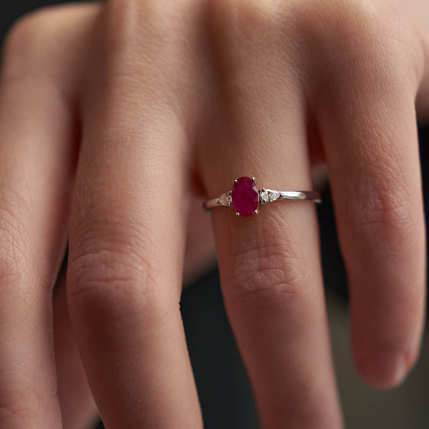 Gold Ring with Oval Ruby and Diamonds