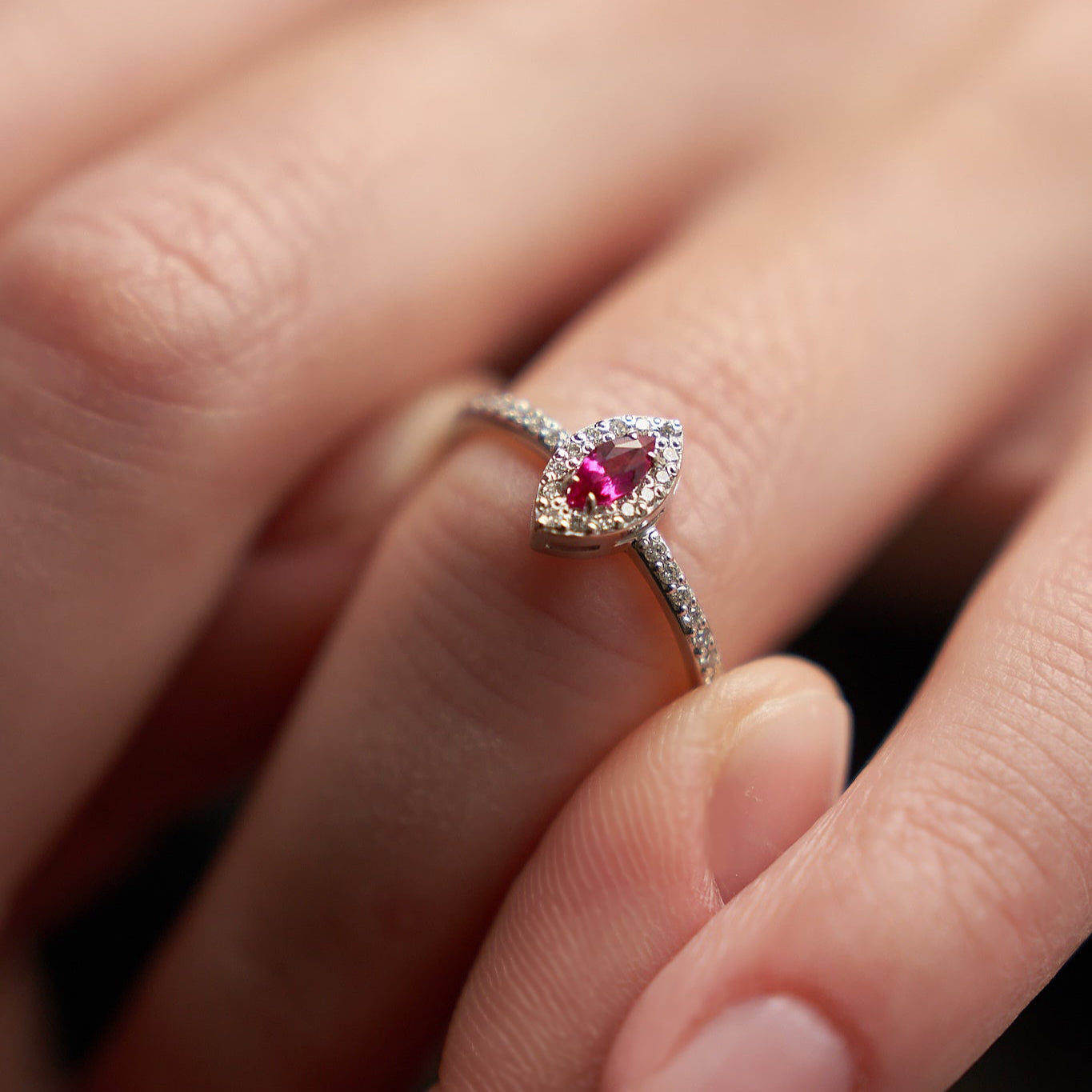 Gold Ring with Marquise Ruby and Diamonds