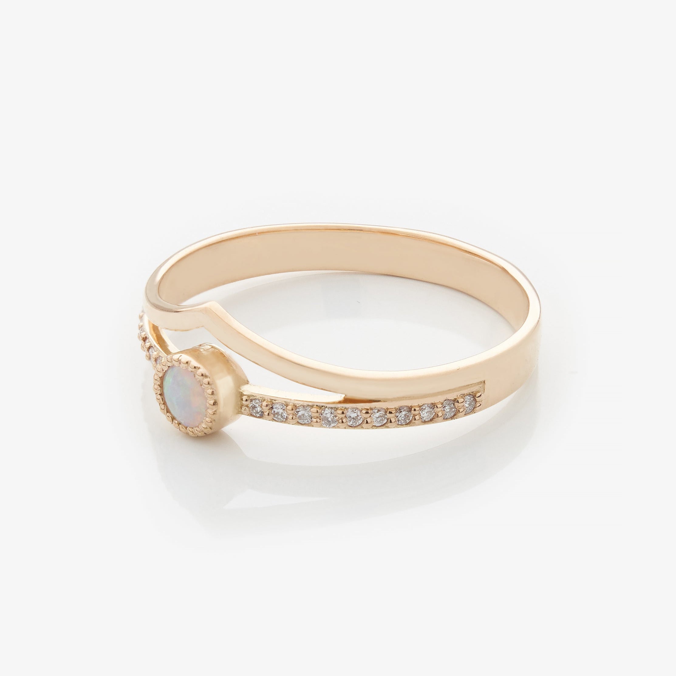 Gold Ring with Round Opal and Diamonds
