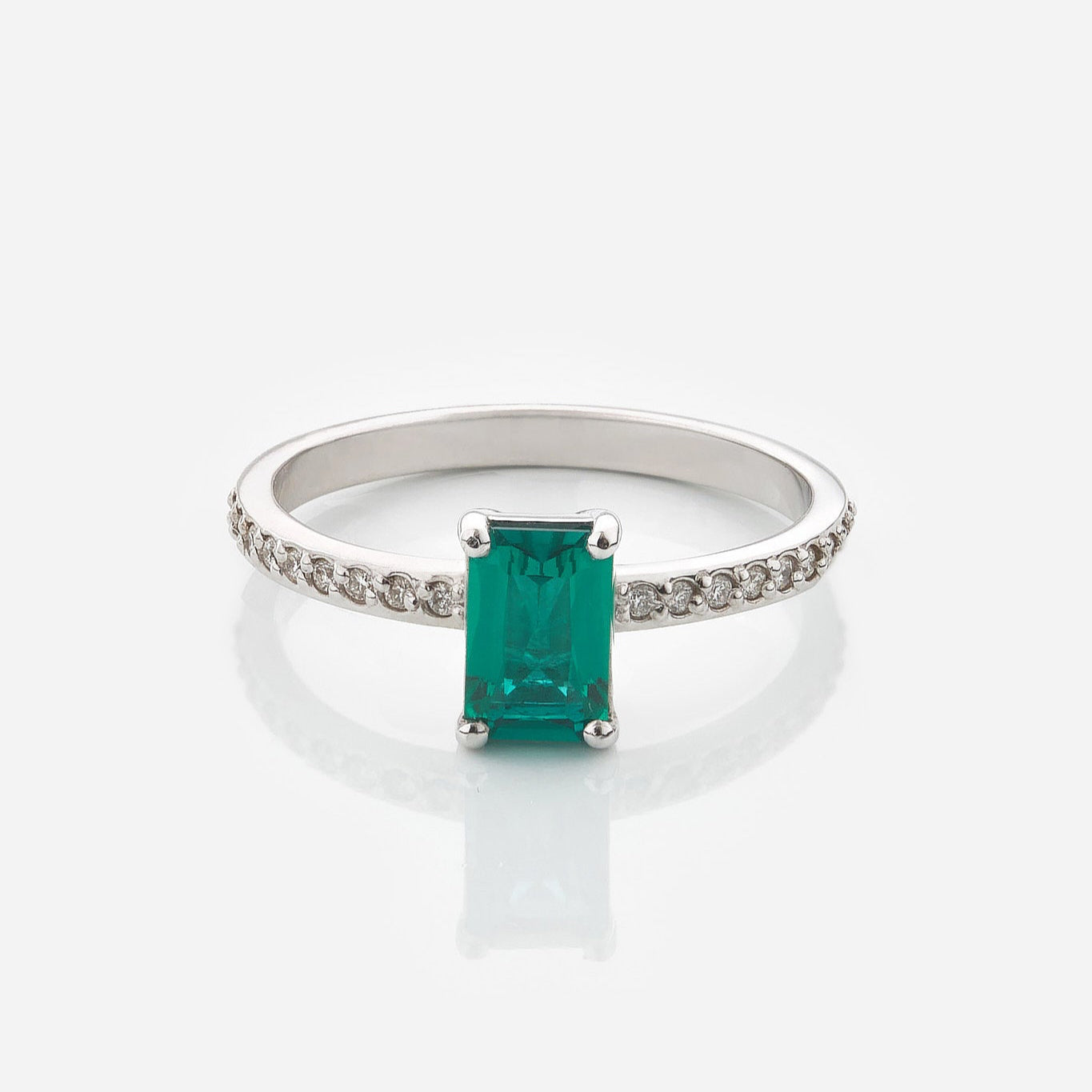 Gold Ring with Emerald cut Emerald and Diamonds