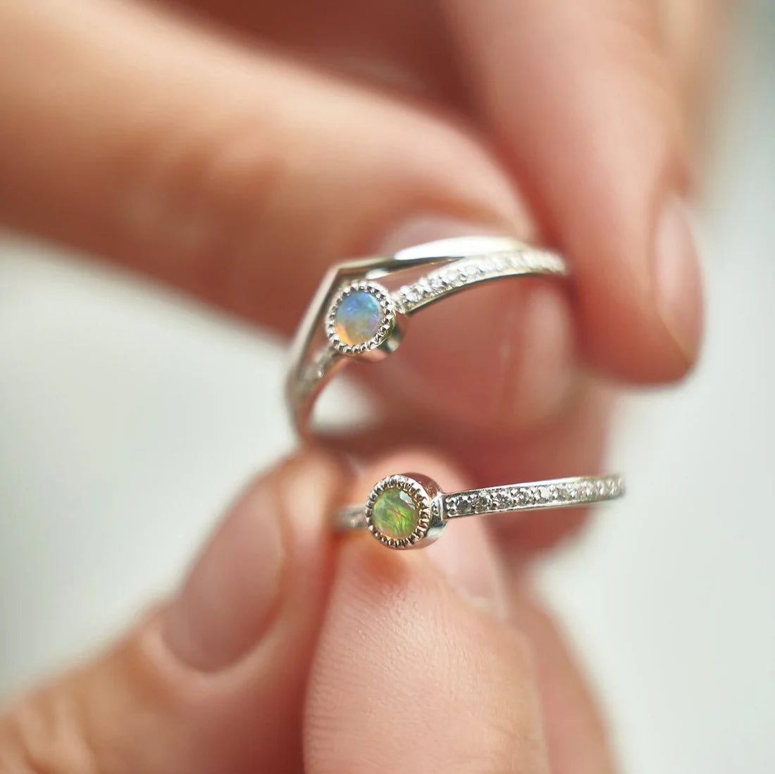 Gold Ring with Round Opal and Diamonds