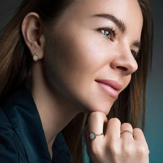 Gold Earrings with Oval cut Opals