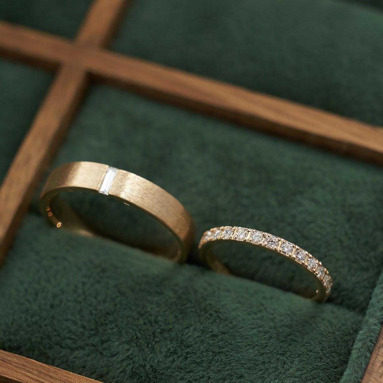 Gold Wedding band with diamonds