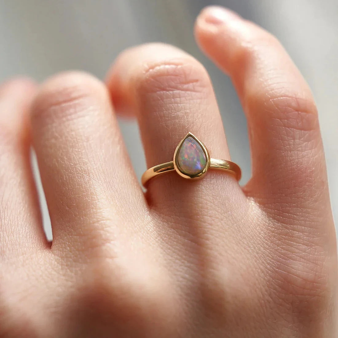 Gold Ring with Pear Opal