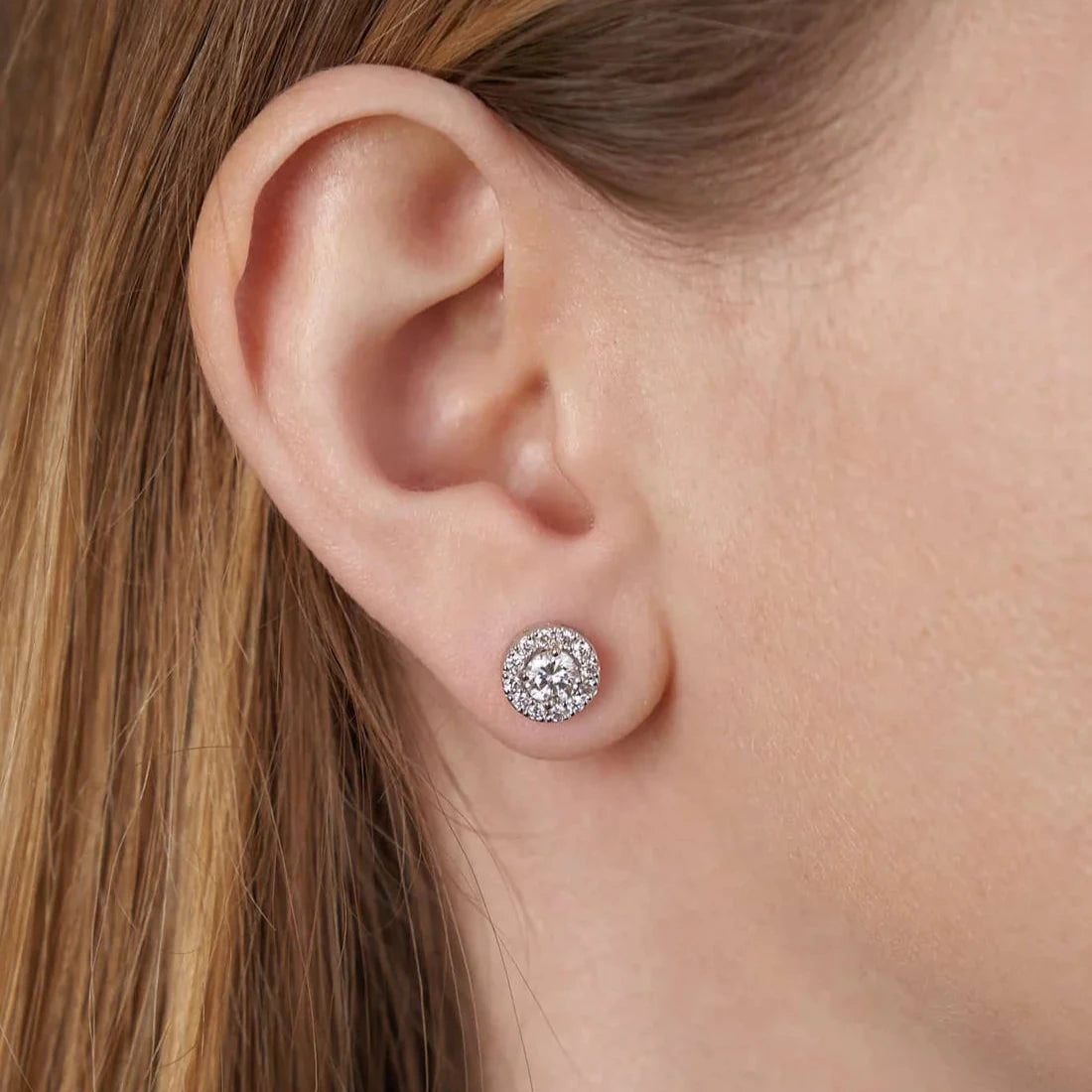 Gold Stud Earrings with Round Diamonds