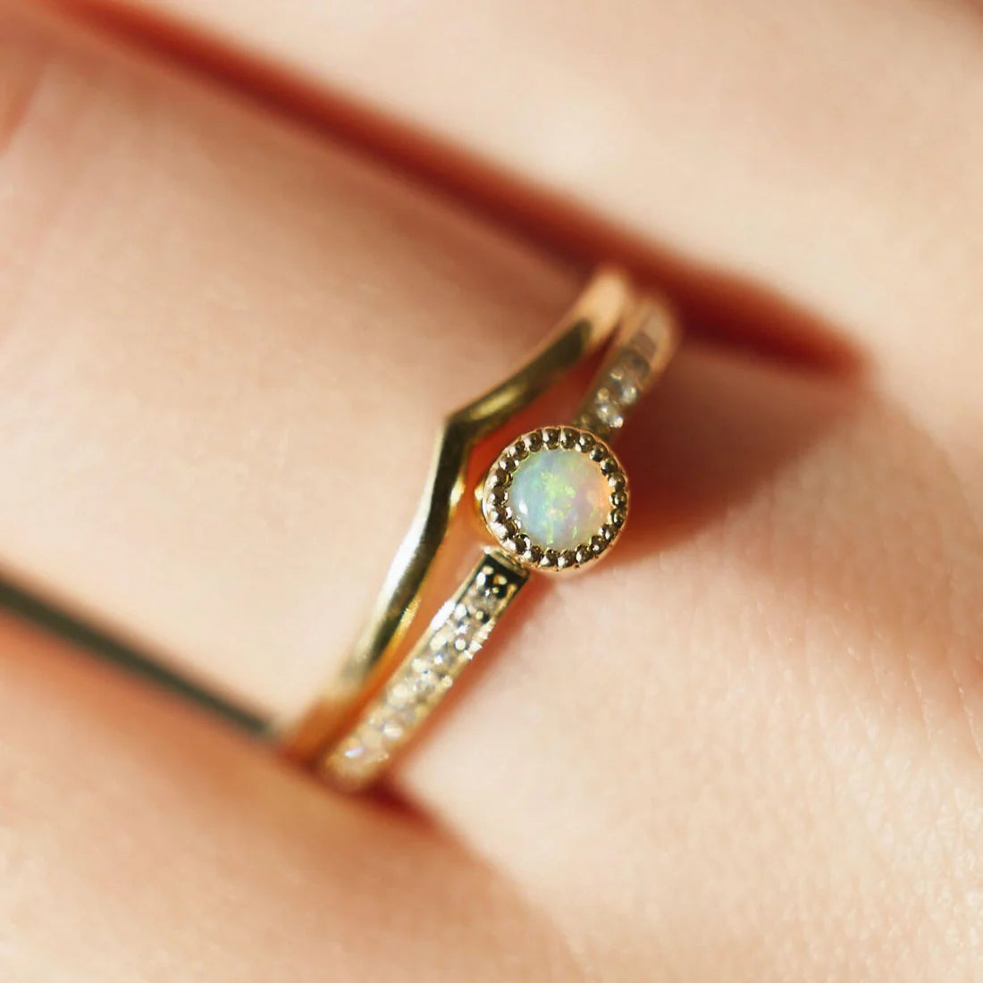 Gold Ring with Round Opal and Diamonds