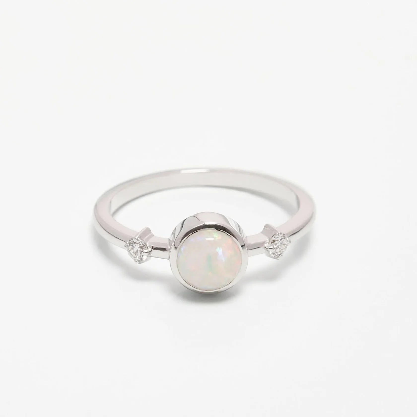 Gold Ring with Round Opal and Diamonds