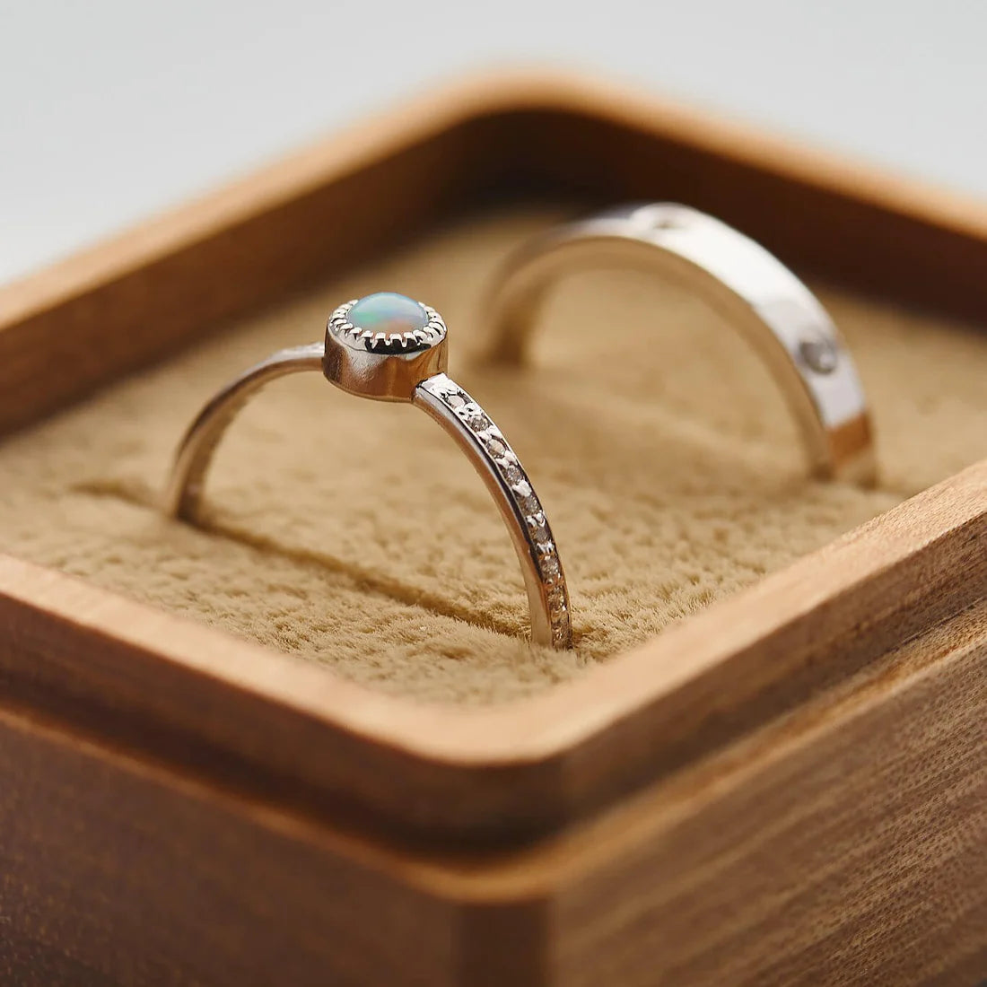 Gold Ring with Round Opal and Diamonds