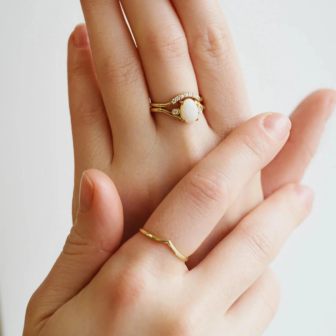 Gold Ring with Oval Opal and Diamonds