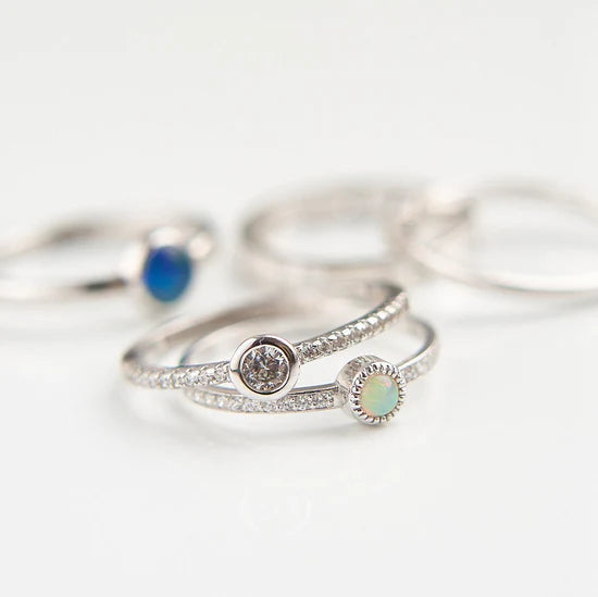 Gold Ring with Round Opal and Diamonds