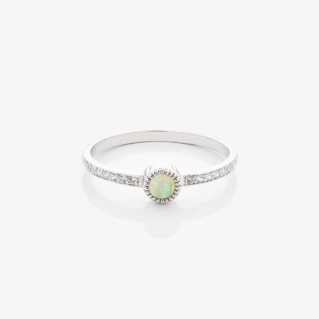 Gold Ring with Round Opal and Diamonds
