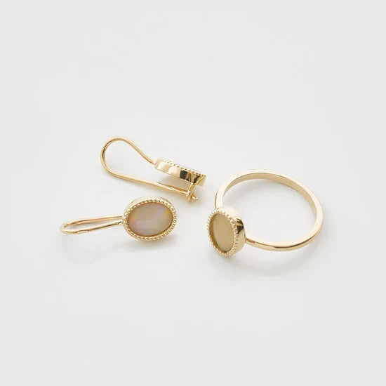 Gold Earrings with Oval cut Opal