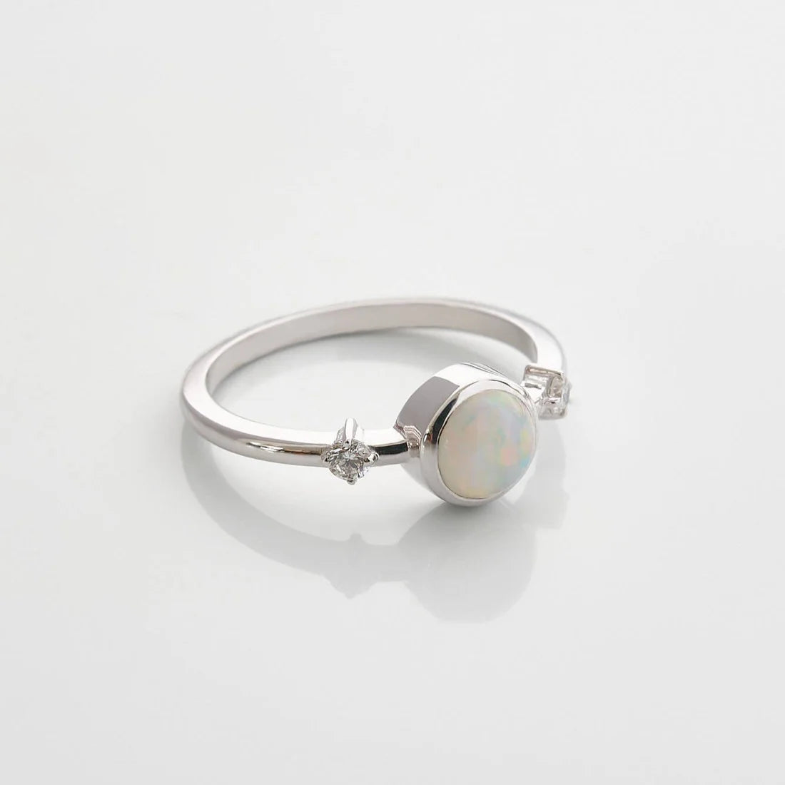 Gold Ring with Round Opal and Diamonds