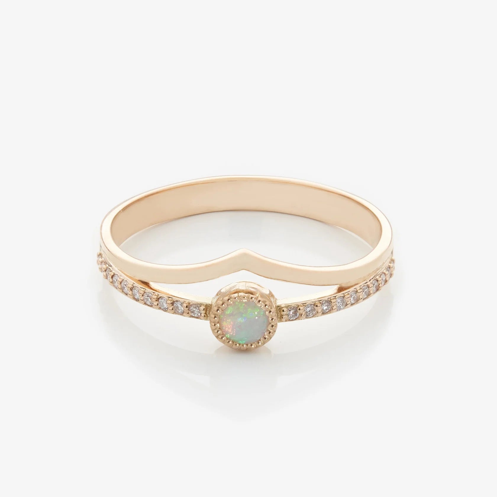 Gold Ring with Round Opal and Diamonds
