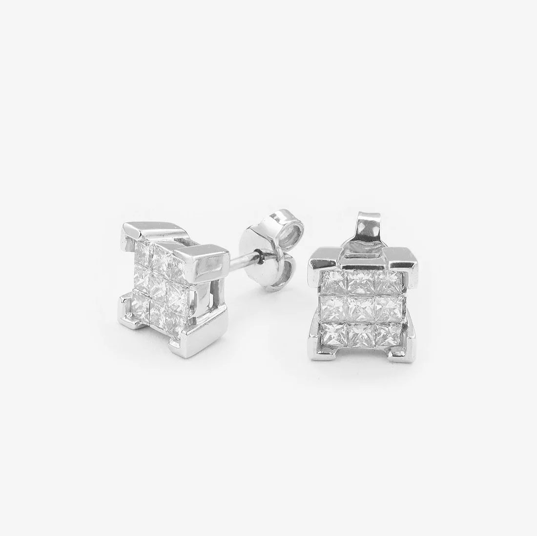 Gold Stud Earrings with Princess Diamonds