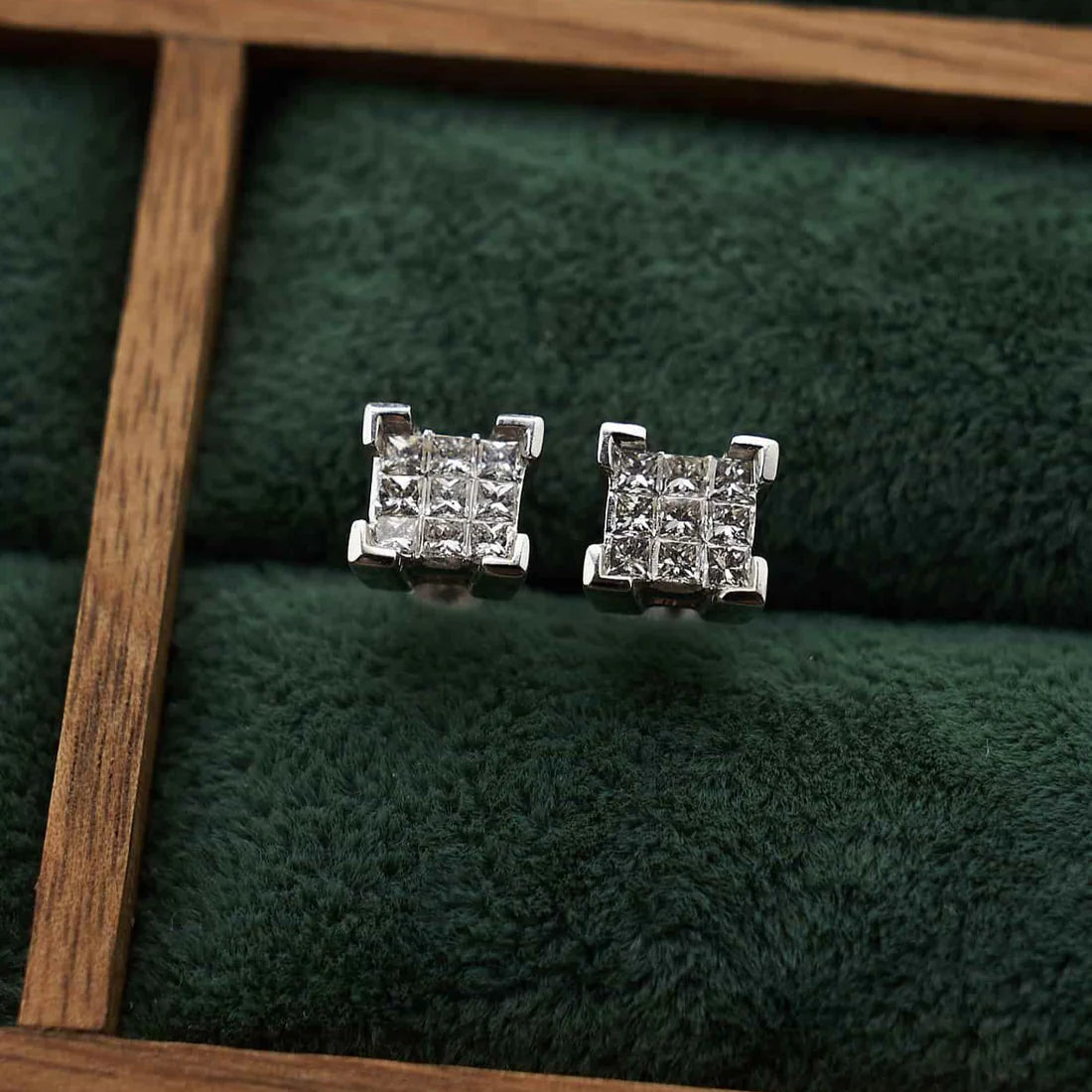 Gold Stud Earrings with Princess Diamonds