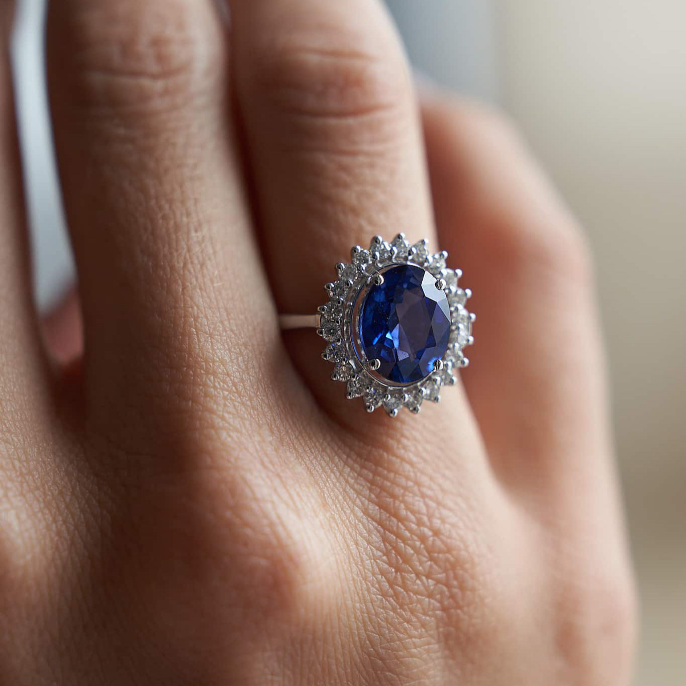 Gold Ring with Oval Sapphire and Diamonds