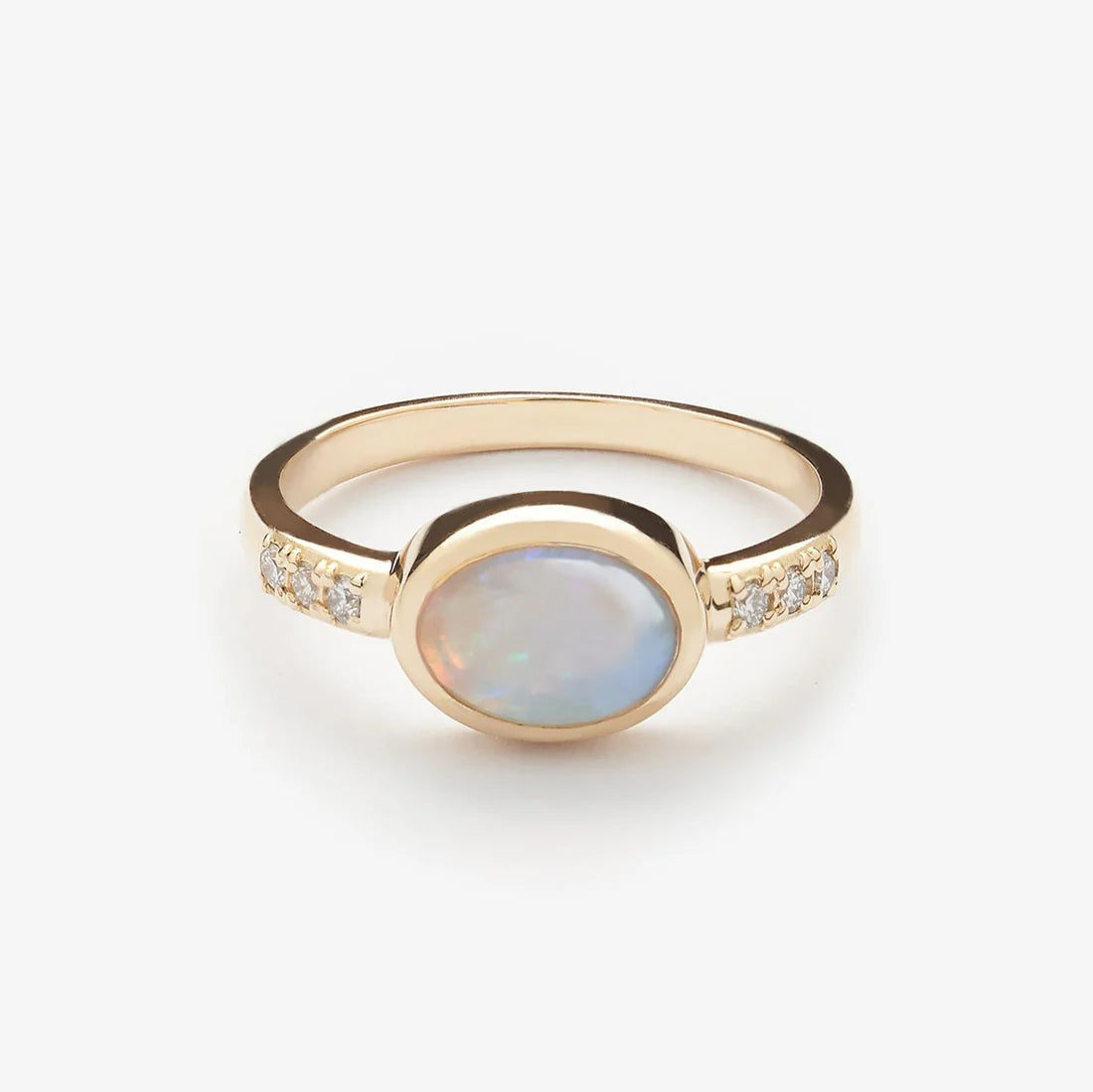 Gold Ring with Oval Opal and Diamonds