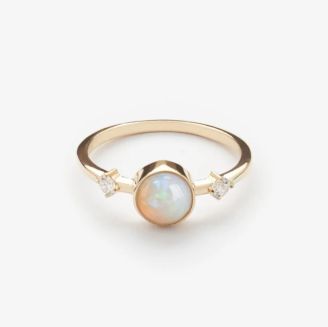 Gold Ring with Round Opal and Diamonds