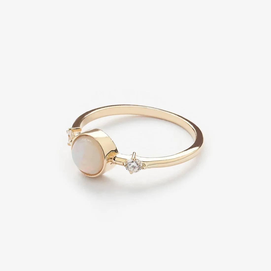 Gold Ring with Round Opal and Diamonds
