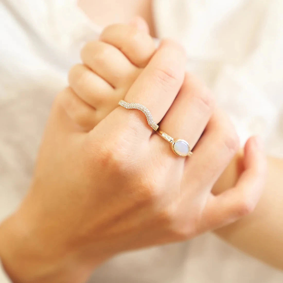 Gold Ring with Oval Opal and Diamonds
